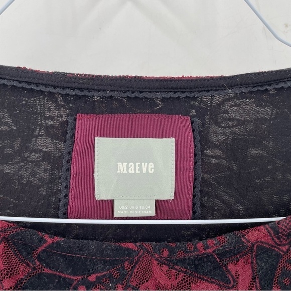 ANTHROPOLOGIE Maeve Elorn Wine Fitted Ruched Waist Lace Sheath Maroon Dress - Picture 7 of 9